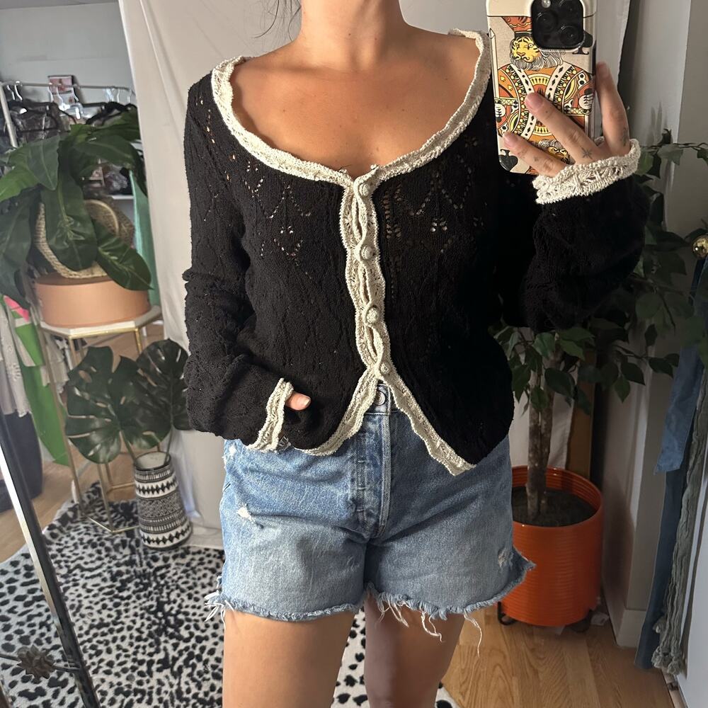 Free People Adelene Knit Cardigan Black Size Medium NWT